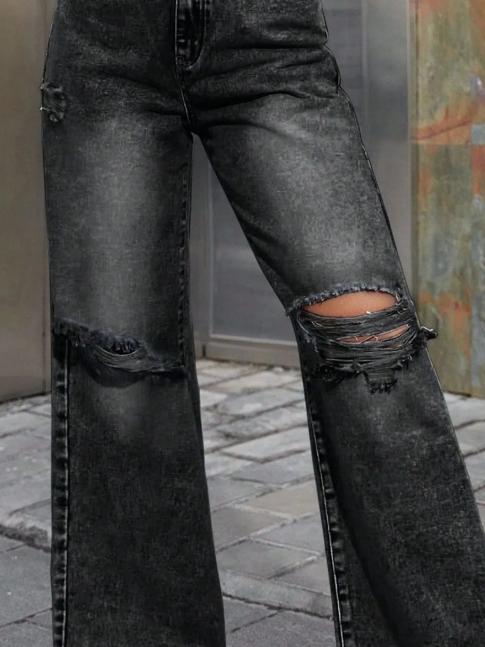 Luxue Urban Drift Distressed Wide-Leg Denim