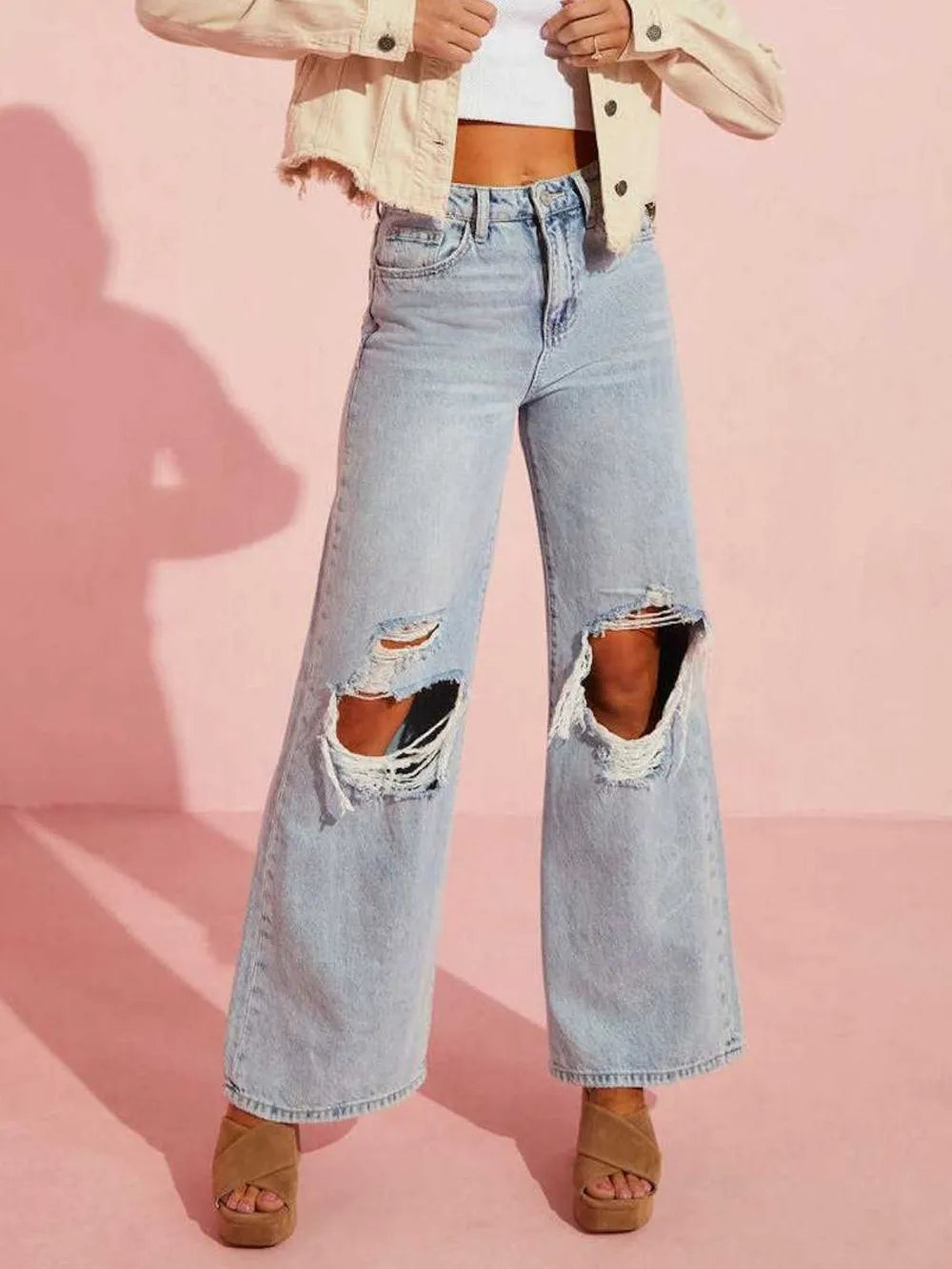 Luxue Edge Distressed Wide-Leg Jeans