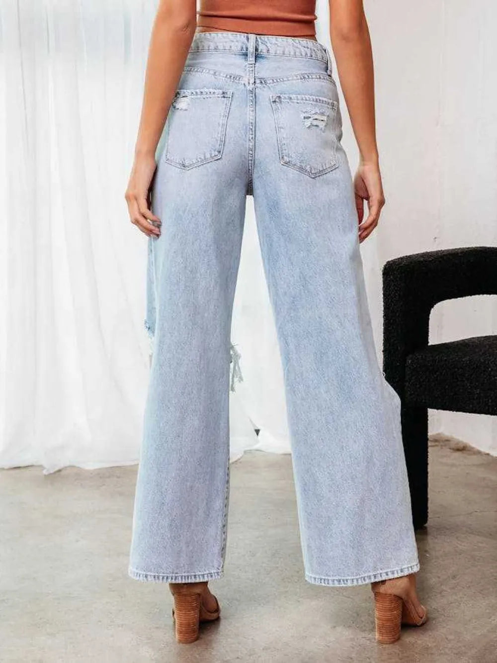 Luxue Edge Distressed Wide-Leg Jeans
