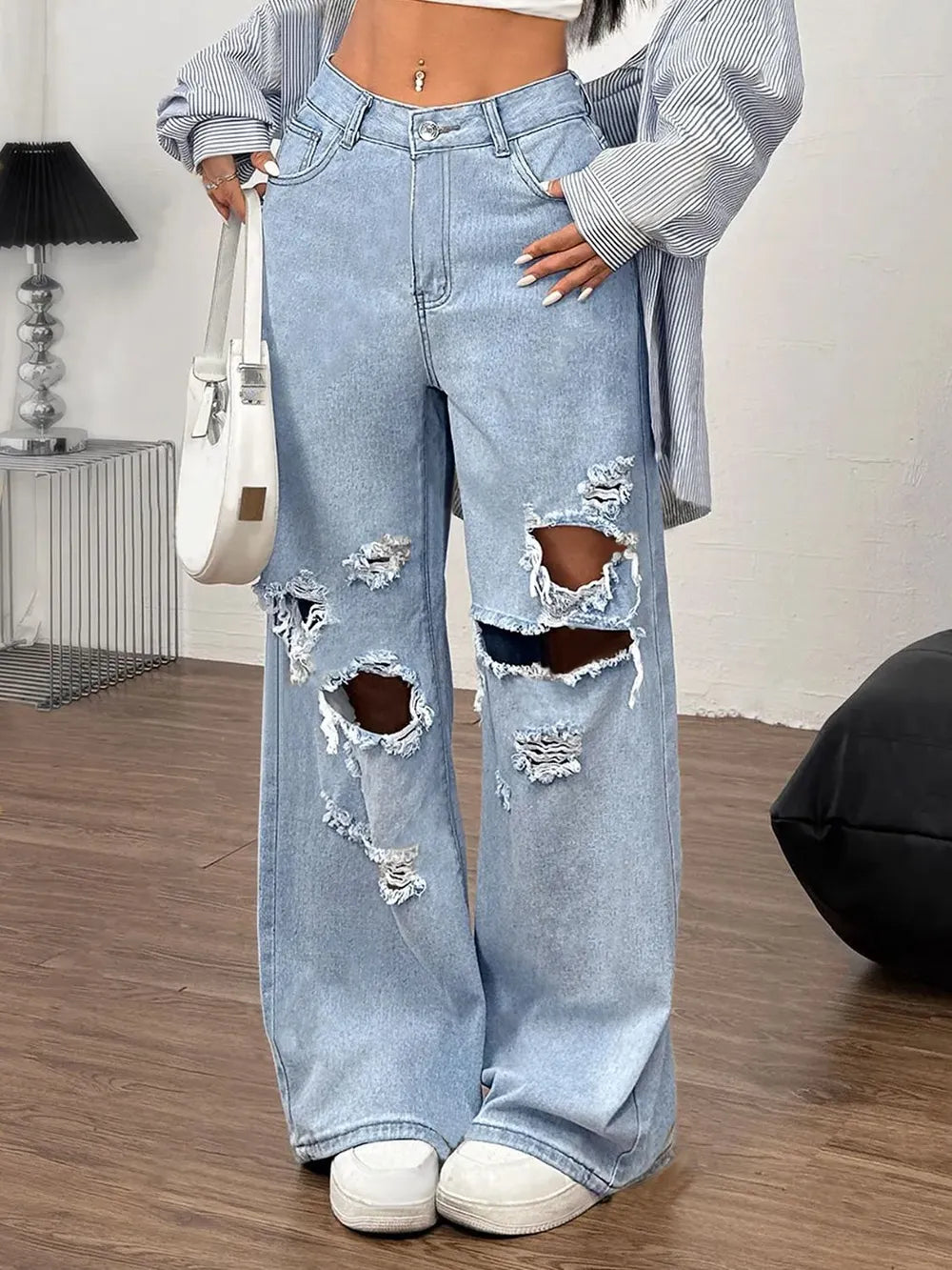 Luxue Rebel Distressed Wide-Leg Jeans
