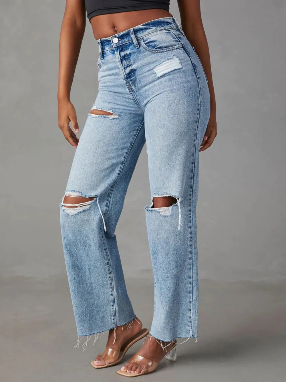 Luxue Classic Distressed Straight-Leg Jeans